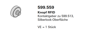 Jansen Janisol Arte 2.0 Knopf RFID, Kontaktgeber zu 599.513, Silberlook-Oberfläche, Artikel Nr.599.559