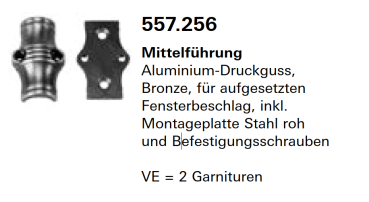 Jansen Janisol Arte 2.0 Mittelführung, Aluminium-Druckguss, Bronze, für aufgesetzten Fensterbeschlag, Artikel Nr.557.256