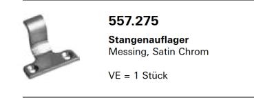 Jansen Janisol Arte 2.0 Stangenauflager, Messing, Satin Chrom, für aufgesetzten Fensterbeschlag, Artikel Nr.557.275