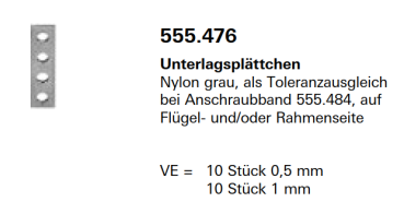 Jansen Janisol Arte 2.0, Unterlagsplättchen Nylon grau, als Toleranzausgleich, Artikel Nr. 555.476