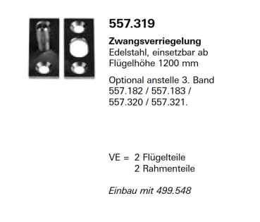Jansen Janisol Arte 2.0, Zwangsverriegelung Edelstahl, einsetzbar ab Flügelhöhe 1200 mm Artikel Nr. 557.319