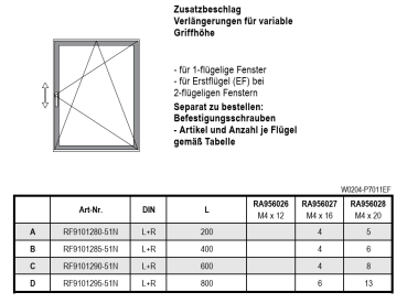 Jansen Getriebegarnitur, Drehfenster, Dreh-Kipp-Fenster Typ AX, verdeckt liegend einflügelig, nach innen öffnend. Artikel Nr. RF9101530-51N, 30064505
