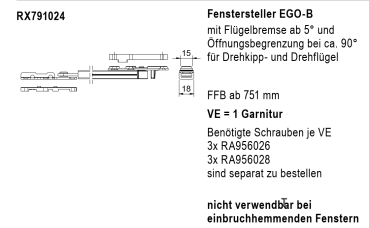 Jansen rp fineline 70W Euronut Zubehör, Fenstersteller EGO-B mit Flügelbremse ab 5°, Artikel Nummer RX791024