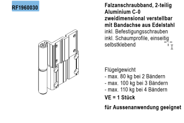Jansen rp fineline 70W, Falzanschraubband, 2-teilig Aluminium C-0 zweidimensional verstellbar, aus Edelstahl, Artikel Nummer RF1960030