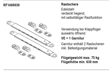 Jansen rp fineline 70W,  Rastschere Edelstahl verdeckt liegend, mit selbsttätiger Rastfunktion, Artikel Nummer RF1400030
