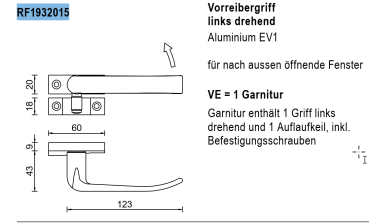 Jansen rp fineline 70W, Vorreibergriff links drehend Aluminium EV1, Artikel Nummer RF1932015