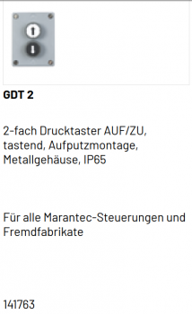Marantec 2-fach Drucktaster, GDT 2, AUF/ZU, tastend, Aufputzmontage, 141763