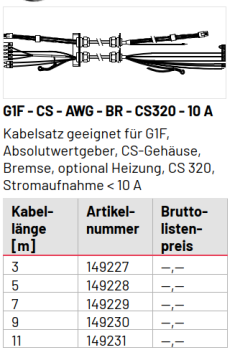 Marantec Kabelsätze G1F (flach), G1F - CS - AWG - BR - CS320 - 10 A - 7.0, 149229