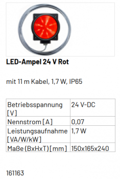 Marantec LED-Ampel 24V Rot, mit 11 m Kabel, 161163