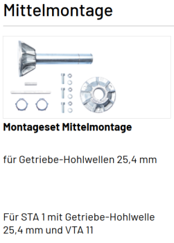 Marantec Montageset Mittelmontage, 189533, für Getriebe-Hohlwellen 25,4 mm