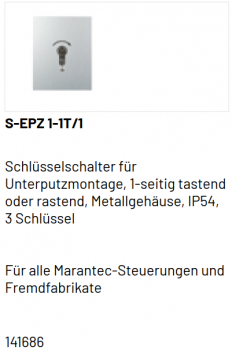 Marantec Schlüsselschalter, S-EPZ 2-2T/1N, für Unterputzmontage, 141776