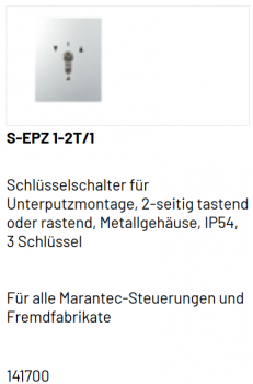 Marantec Schlüsselschalter, S-EPZ 1-2T/1, für Unterputzmontage, 141700