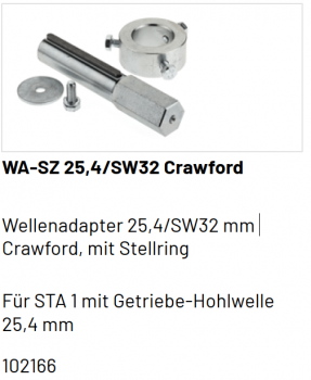 Marantec Wellenadapter 25,4/SW32 mm Crawford Tore mit Stellring, 102166