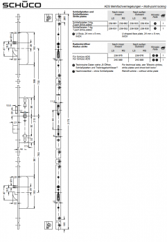 Schüco ADS Mehrfachverriegelungen, Schwenkhaken-Bolzenschloss, RC3, Dornmaß 34,0 mm, 241398, LS, nach außen