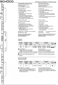 Schüco ADS Mehrfachverriegelungen, Schwenkhaken-Bolzenschloss, RC3, Dornmaß 34,0 mm, 241400, RS, nach außen