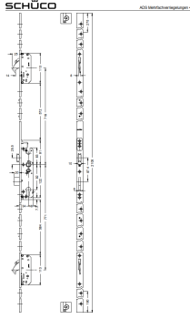 Schüco ADS Mehrfachverriegelungen, Schwenkhaken-Schloss mit Selbstverriegelung, Dornmaß 34,0 mm, 279162, RS, nach innen