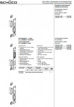 Schüco ADS Schließplatten – 3-teilig für „SafeMatic“-Schlösser, 240864, RS nach außen, einstellbar