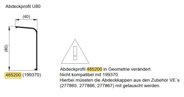 Schüco Abdeckprofil 80, 485200, 199370, für PASK 150 kg 1,000 Meter