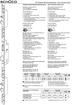 Schüco Antipanik Schwenkhaken-Bolzenschloss, Mehrfachverriegelung, 241 414, nach innen LS, Dornmaß 34,0 mm, Panikfunktion E