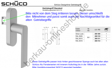 Schüco Getriebegriff Standard abschließbar, 269515, RAL9016 (Verkehrsweiß), 269516