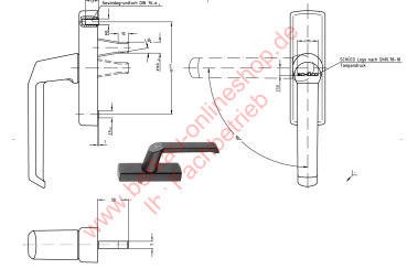Schüco Fenstergriff, schwarz 90GR, für Senk-Klapp-Fenster, 269560, Befestigungsabstand 100 mm