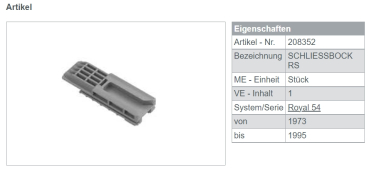 Schüco Schliessbock rechts, 208352, Systembeschlag Profilserie Royal 54