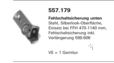 Schüco Janisol Arte 66, Fehlschaltsicherung unten, Artikelnummer, 557.179, Beschläge