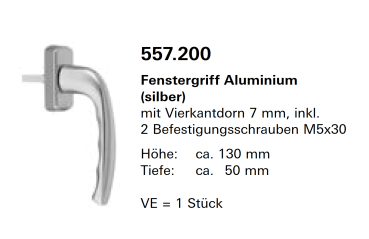 Schüco Jansen-Economy 50 Fenster, Fenstergriff Aluminium (silber), Artikelnummer, 557.200, Beschläge