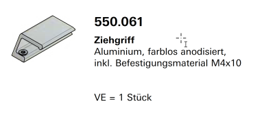 Schüco Jansen-Economy 50 Fenster, Ziehgriff Aluminium farblos, Artikelnummer 550.061, Beschläge