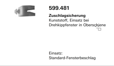 Schüco Jansen-Economy 50 Fenster, Zuschlagsicherung Kunststoff, Artikelnummer 599.481, Beschläge