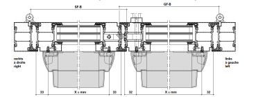 Schüco Jansen Edelstahl-Panik-Druckstange matt geschliffen, FFB 725, Artikelnummer 555.698, Janisol HI Türen, Maßzeichnung