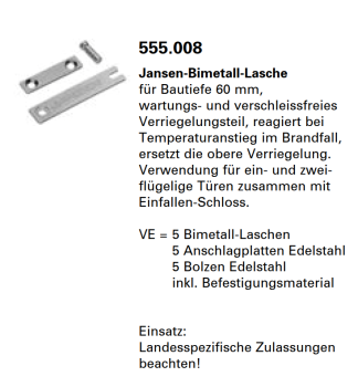Schüco Jansen Janisol 2 EI30, Jansen-Bimetall-Lasche für Bautiefe 60 mm, Artikelnummer 555.008