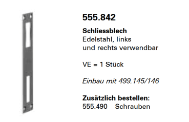 Schüco Jansen Janisol 2 EI30, Schliessblech Edelstahl, links und rechts verwendbar, Artikelnummer 555.842