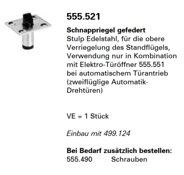 Schüco Jansen Janisol 2 EI30, Schnappriegel gefedert, Artikelnummer 555.521