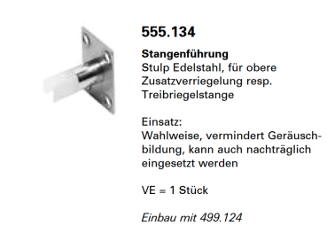 Schüco Jansen Janisol 2 EI30, Stangenführung Stulp Edelstahl, für obere Zusatzverriegelung, Artikelnummer 555.134