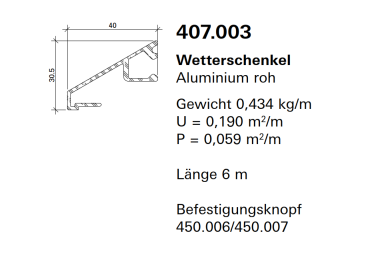 Schüco Jansen Wetterschenkel Aluminium roh, 407.003 für Janisol HI Türen