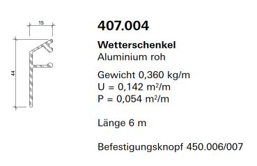 Schüco Jansen Wetterschenkel Aluminium roh, 407.004 für Janisol HI Türen