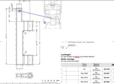 Schüco Laufwagenband-Set RAL 9016, ASS 50 FD.NI, Artikelnummer, 223826, für oben und unten