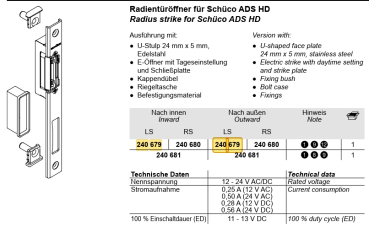 Schüco Radientüröffner für Schüco, 240 679, LS; ADS HD