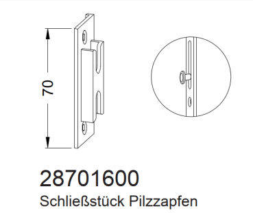Schüco Schließstück Pilzzapfen, 28701600, für Profilsystemen Schüco LivIng und Schüco CT 70 für Nebeneingangstüren