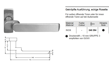 Schüco Türdrücker / Türgriff, gekröpft. 240294, 24029400, (Edelstahl)