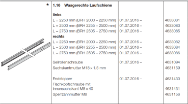 Hörmann waagerechte Laufschiene links L = 2250 mm Doppelgaragen-Schwingtor N 500, 4633081