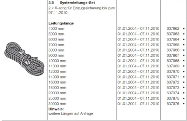 Hörmann Systemleitungs-Set 2 × 6-adrig für Einzugssicherung bis zum Baujahr 07.1. 2010, 637976, 637975, 637974, 637973, 637972, 637971, 637970, 637969, 637968, 6379