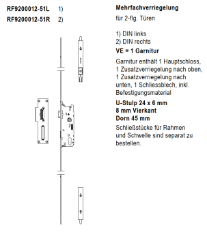 rp fineline 70D, Mehrfachverriegelung f70, für 2-flg. Türen, Links, Artikel Nummer, RF9200012-51L, 30058924