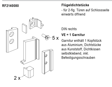 rp fineline 70D, Rahmendichtstücke, für 2-flg.Türen auf der Schlossseite einwärts, Artikel Nummer, RF2140080, 30058542