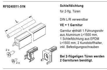 rp fineline 70D, Schleifdichtung für 2-flg.Türen, Artikel Nummer, RF9240011-51N, 30058927