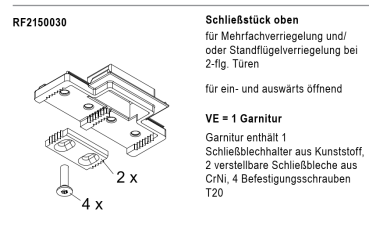 rp fineline 70D, Schließstück oben für Mehrfachverriegelung bei 2-flg.Türen, Artikel Nummer, RF2150030, 30058553