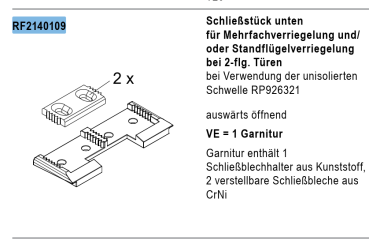 rp fineline 70D, Schließstück unten für Mehrfachverriegelung bei 2-flg.Türen, DIN auswärts öffnend, Artikel Nummer, RF2140109, 30058549