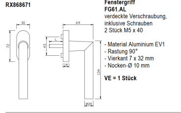 rp fineline 70W, Fenstergriff FG61.AL verdeckte Verschraubung, Artikel Nummer RX868671