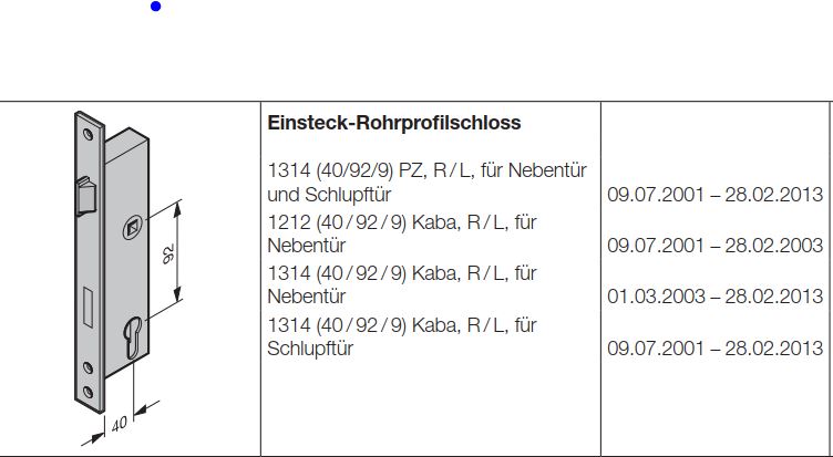 Hörmann Einsteck-Rohrprofilschloss für Industrie 3070063_3 Sectionaltore 